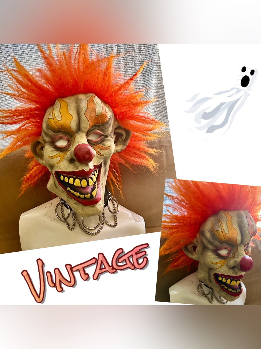 Vintage 60s Smiling Clown Creepy Circus Flaming Mask